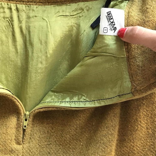 Wool handmade skirt brown yellow (mustard) new, warm midi