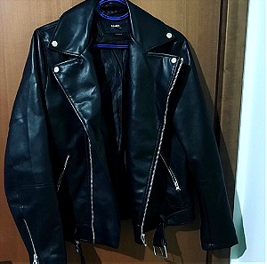 Leather faux biker jacket men M