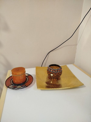 Plate and candles used, set with vase and tealight holder