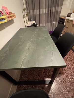 IKEA table 140x81 cm, dark green marble effect surface, black metal legs