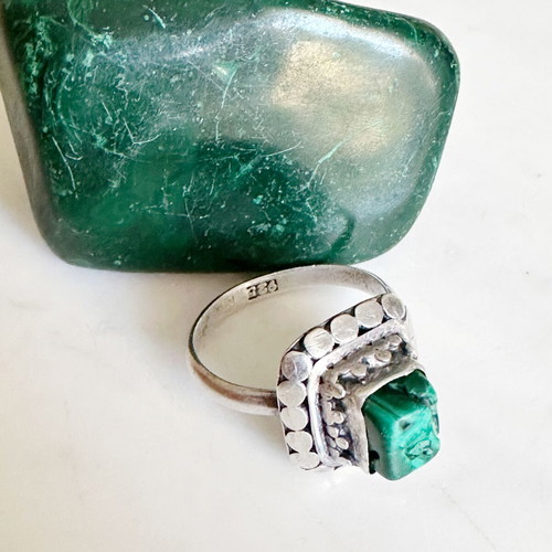 Vintage Silver 925 Ring with Natural Malachite Used