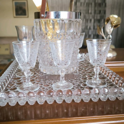 Crystal vintage drink set with tray, glasses and pitcher