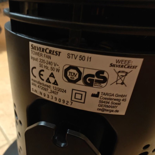 Silvercrest Tower Fan 50W like new