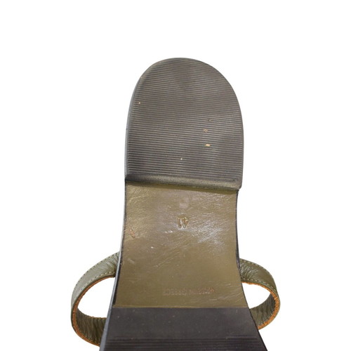 Zeus+Dione leather flat slides sandals used, khaki olive green H-strap IT 41
