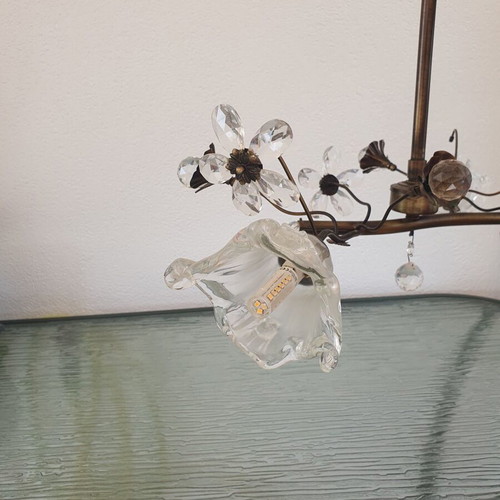 Ceiling light with crystal flower decorations, 57 cm