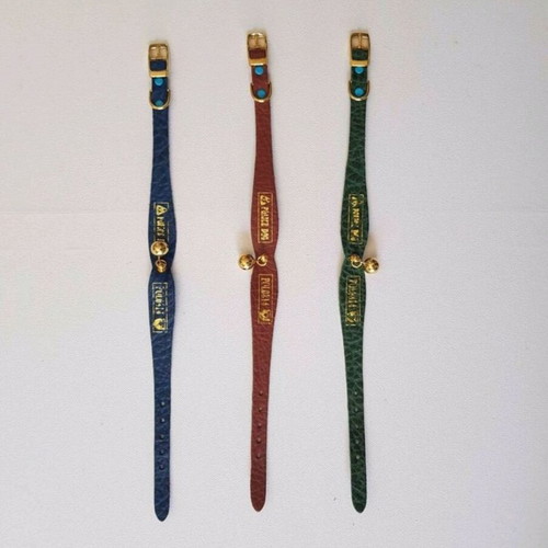 Leather collars with bell set of 3 new