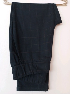 Women's blue checkered pants used with brown details, size L