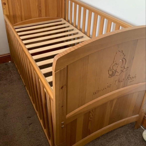 Cot used with mattress, 2 levels and removable rails