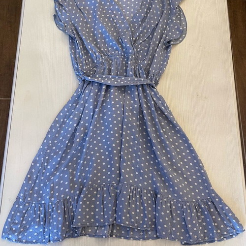 Polka dots dress used with belt, size S & M, blue and white