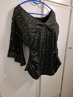 Festive blouse new, 1XL, black with white pearls