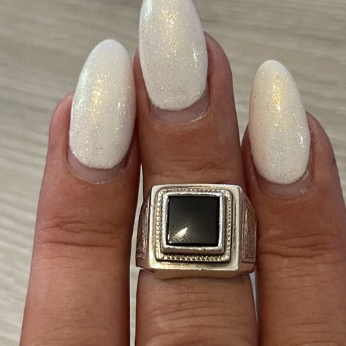 Silver 925 ring with black onyx stone, used, size 52