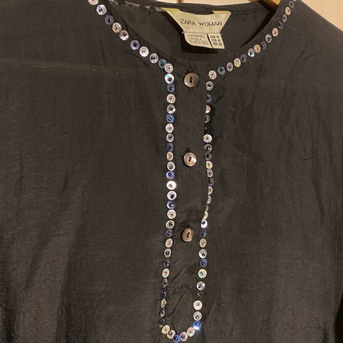 Zara satin black shirt with sequins like new, size M