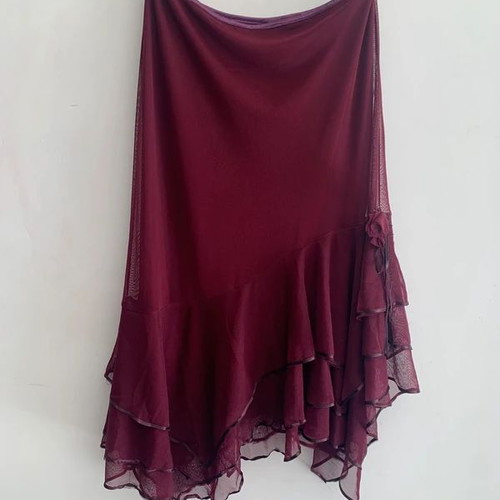 Skirt L, brown and red, heavy elastic fabric with lining