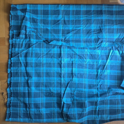 Checked fabric used, blue tones, 2.85x1.72 m