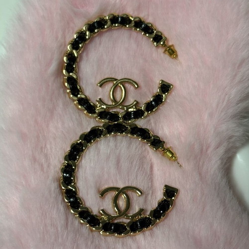 Gold and black hoop earrings