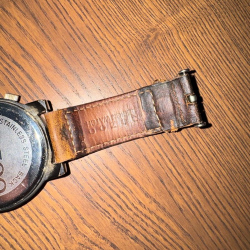Oozoo men's watch used with brown leather strap and minimal dial