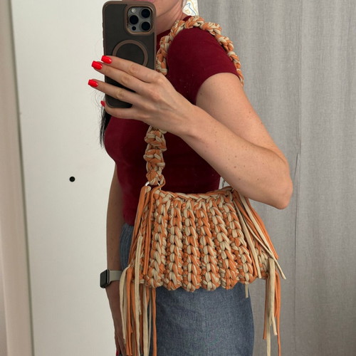 Handmade Crochet Fringe Shoulder Bag new, beige and brown