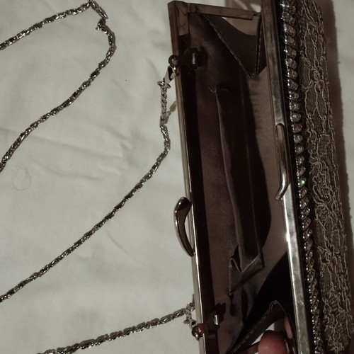 Evening handbag used with lace and rhinestones