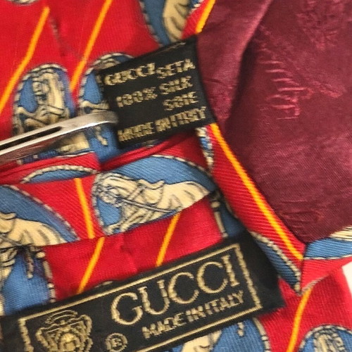 Gucci luxury silk vintage tie new, blue and red