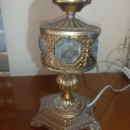 Vintage brass table lamp with stones
