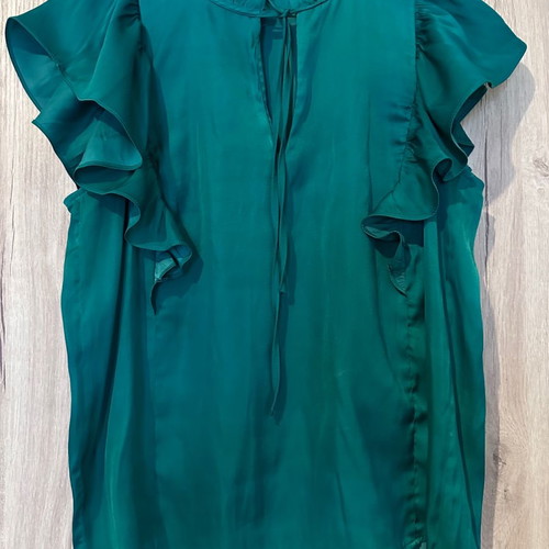 Satin blouse with ruffles XS used, green Mango