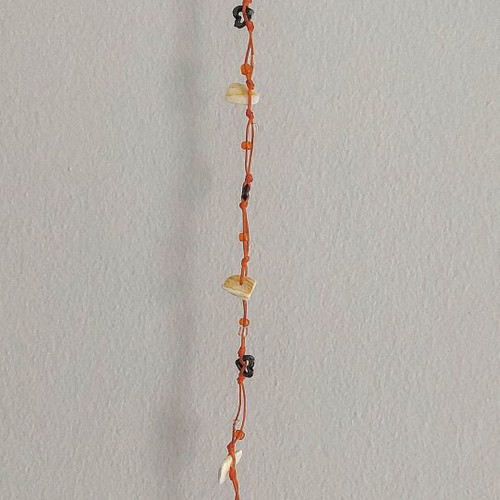 Handmade orange anklet with shells and metal hearts
