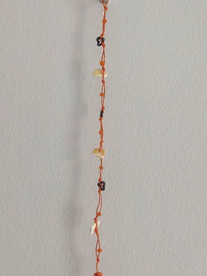 Handmade orange anklet with shells and metal hearts