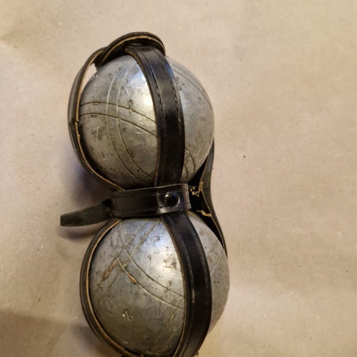 Petanque balls French game heavy metal, used with surface scratches