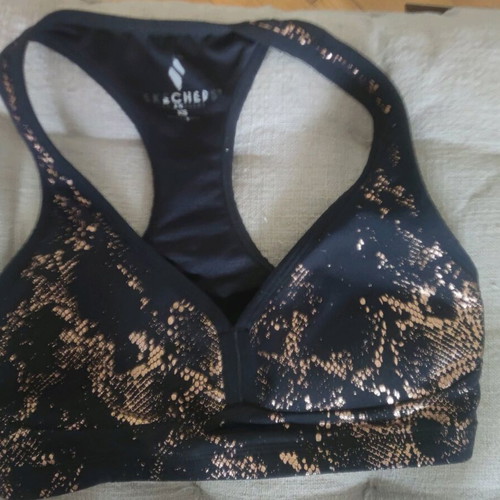 Skechers sports bra like new, black with gold