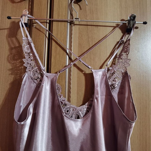 Satin jumpsuit with straps like new, light purple metallic, size XL