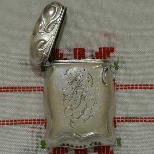 Silver match case with monogram 19th century used, 925 silver