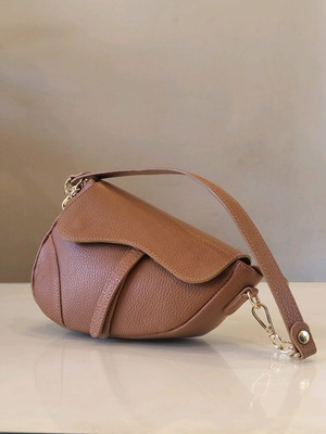 Leather shoulder bag new, brown saddle style