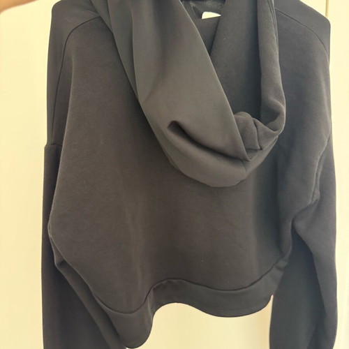 Cropped hoodie black like new with bust cut out and drawstring