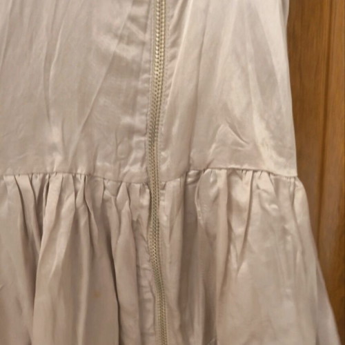 Mini satin women's formal dress with zipper and hood, like new, silver, size XS/S