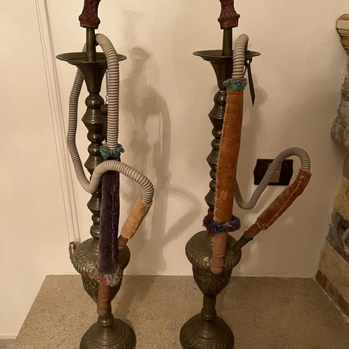 Metal hookahs used, set of two
