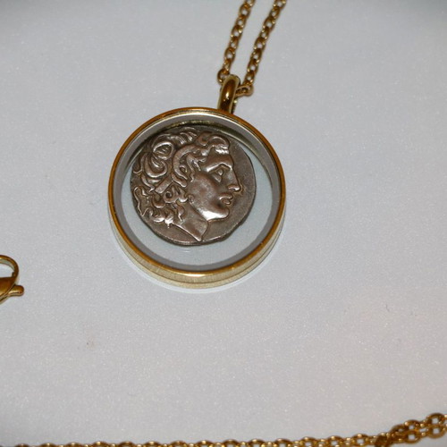 Ancient Coin Alexander the Great Silver Plated Replica Necklace Chain