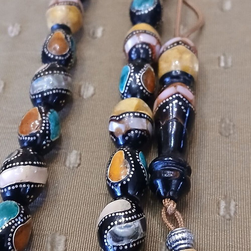 Yiousouri Worry Beads used with amber, mother-of-pearl and silver embroidery