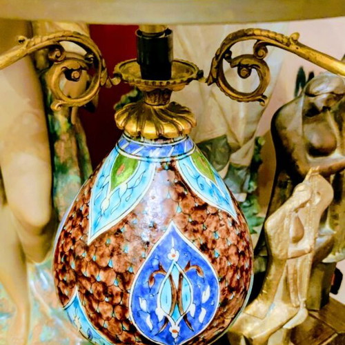 19th Century Table Lamp used, Iznik Ceramic and Bronze