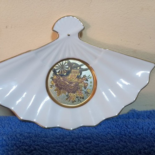 Chokin Plate Limited Edition 24KT Gold Fan Shape used, Japan