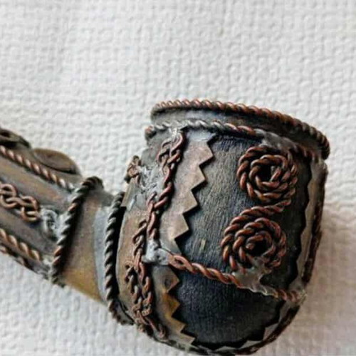 Oriental pipe used handmade with metal embossed details 48 cm