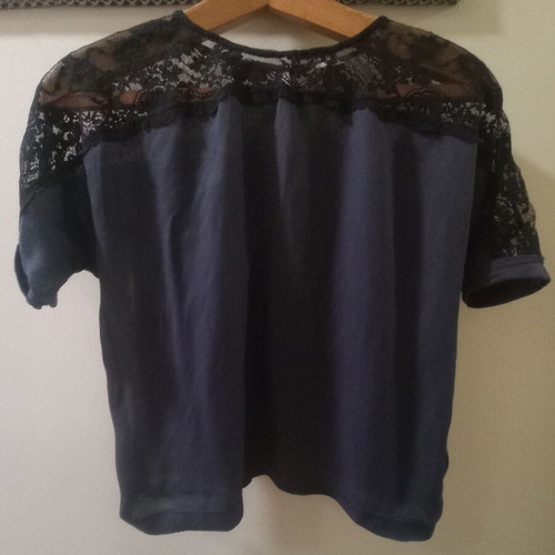Short-sleeve blouse used with lace, size S/M, black-blue