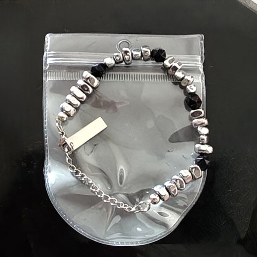 Stainless Steel Bracelet 20cm, adjustable, black and silver
