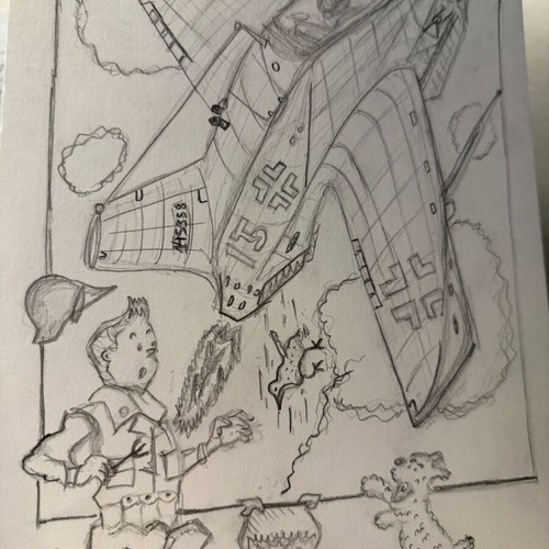 Tin Tin sketch new with airplane and comic character