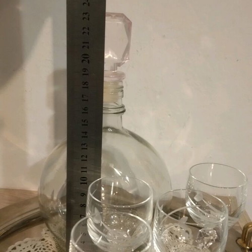 Liqueur set like new, 5 glasses, bottle, silver-plated tray