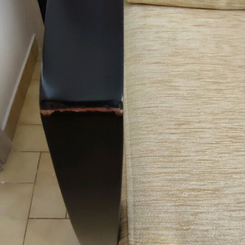 Wedge armchair used, oak with yellow fabric upholstery