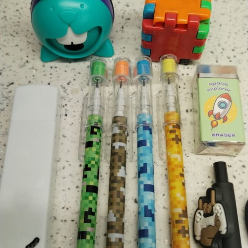 Stationery set new with sharpeners, eraser, blanco roll, mechanical pencils and pens
