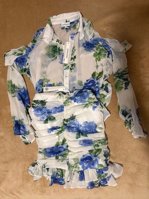 Mix & Match set new, skirt M and shirt M/L, white-blue