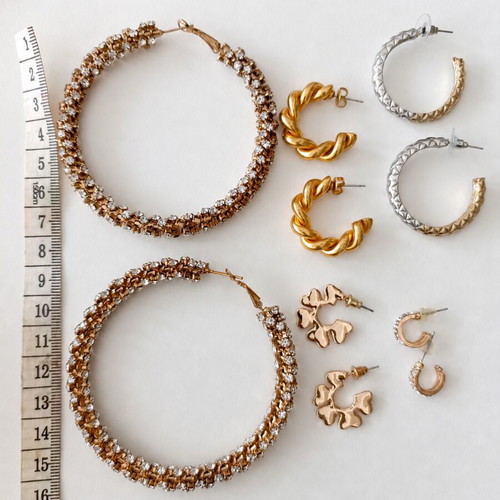 Mixed Earrings Lot used, 5 pairs in gold, silver and rose-gold tones