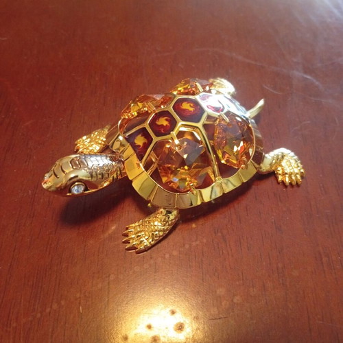 24K Gold Plated Turtle with Swarovski Crystals