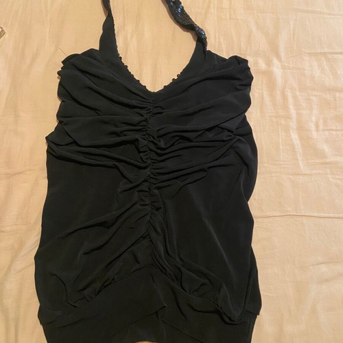 Black top blouse size S with sequins and gathers like new